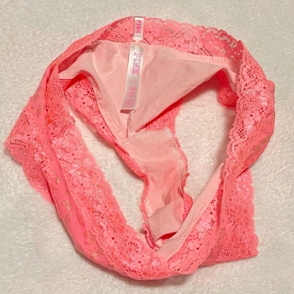 Victoria’s Secret PINK Gold Animal Print Lace Trim Cheeky Panty Small Low Rise - Picture 4 of 6